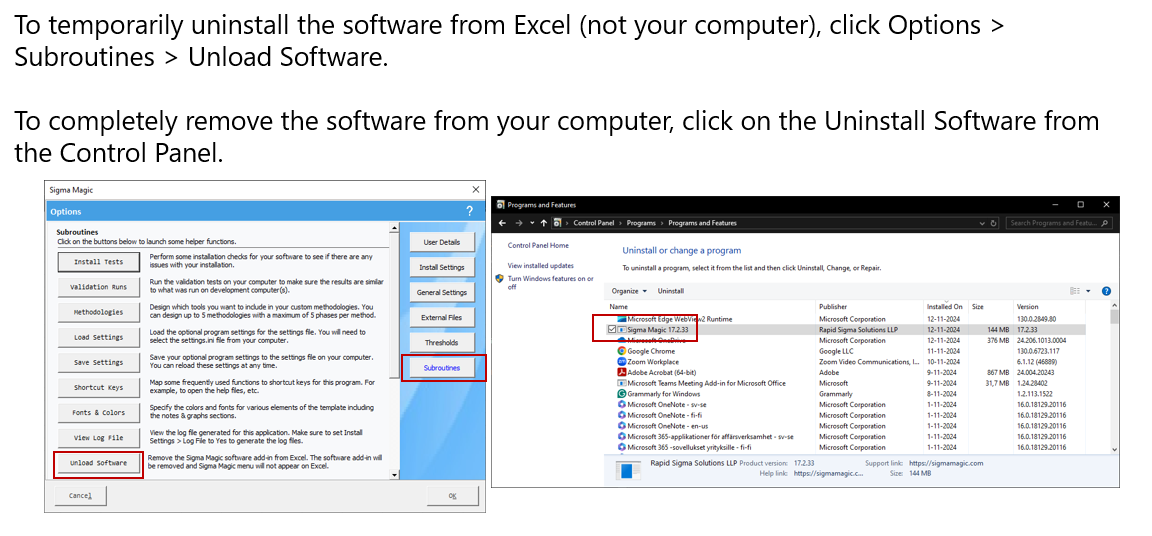 How do I uninstall the Sigma Magic software from my computer?
